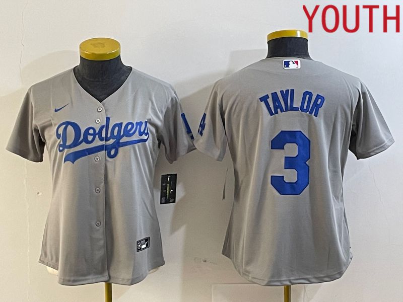 Youth Los Angeles Dodgers #3 Taylor Grey Nike Game MLB Jersey style 4->->Youth Jersey